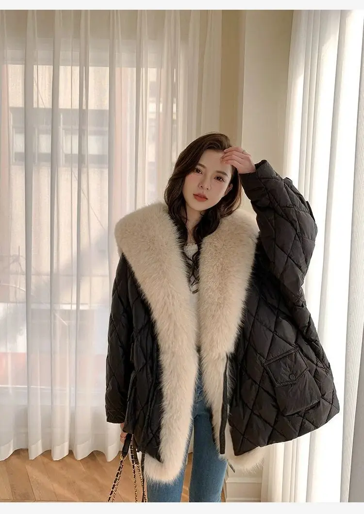 2026 Luxury Fox Fur Collar Long Coats Women Winter Soft Warm Loose Jacket Puffer Parka Female Windproof Snow Outwear Coats