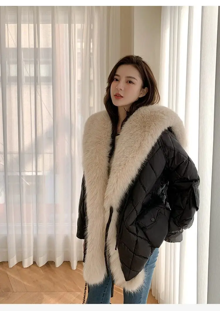 2026 Luxury Fox Fur Collar Long Coats Women Winter Soft Warm Loose Jacket Puffer Parka Female Windproof Snow Outwear Coats