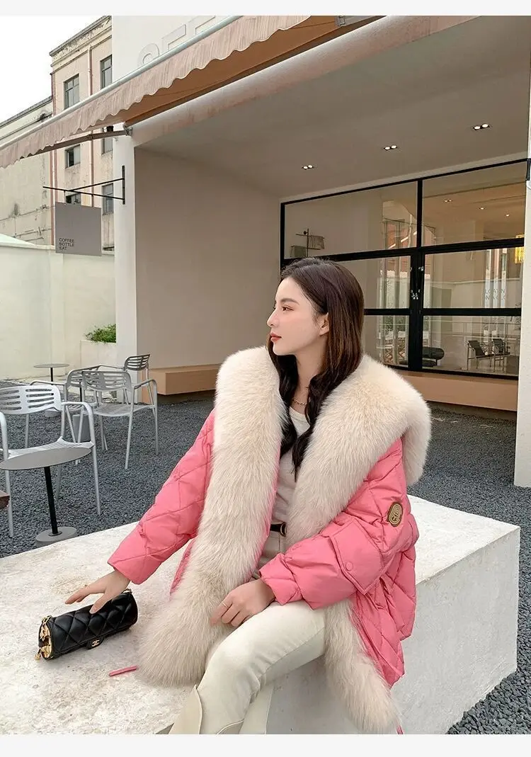 2026 Luxury Fox Fur Collar Long Coats Women Winter Soft Warm Loose Jacket Puffer Parka Female Windproof Snow Outwear Coats