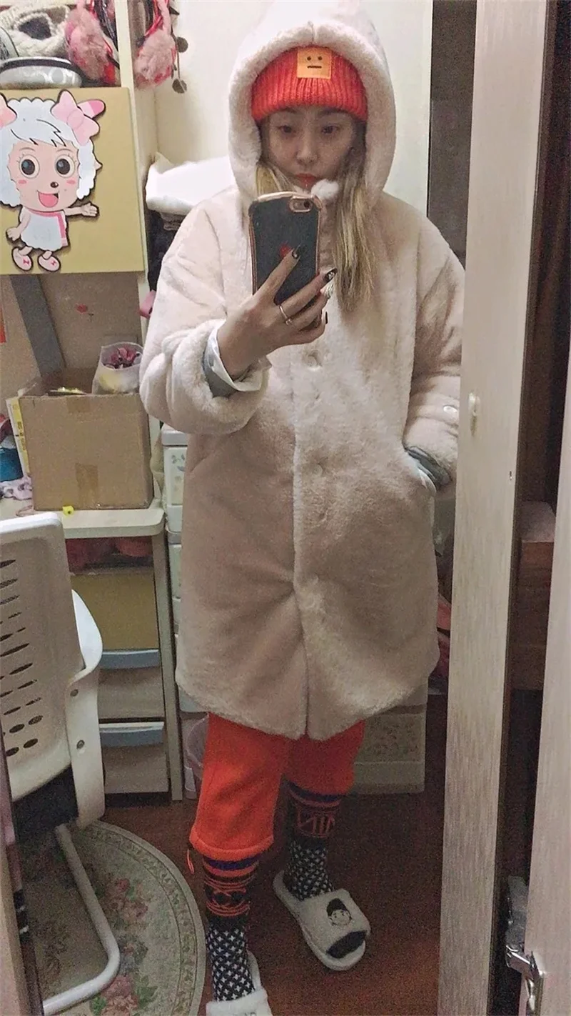 2026 NEW Thicken Mink Fur Coat Woman Cotton-padded Jackets Hooded Overcoat Autumn Winter Young Lady Oversize Faux Fur Long Coats
