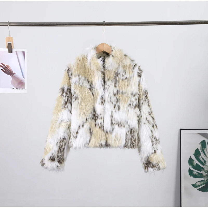 2026 Winter Animal Print Fluffy Faux Fur Coats For Women Chic Thick Warmth Stand Collar Jacket Street Lady Long Sleeve Outerwear