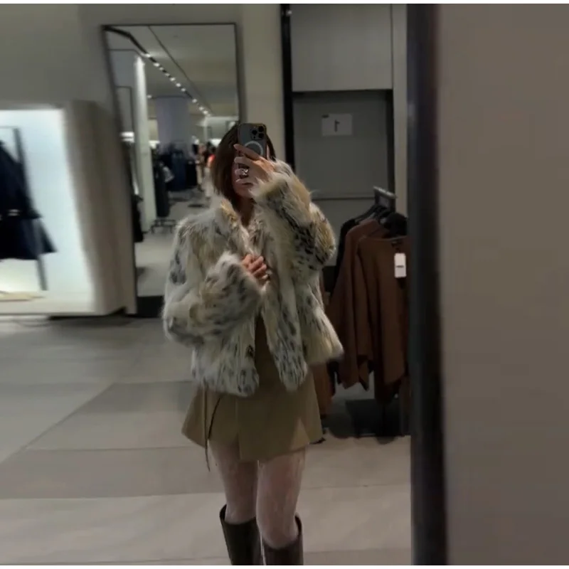 2026 Winter Animal Print Fluffy Faux Fur Coats For Women Chic Thick Warmth Stand Collar Jacket Street Lady Long Sleeve Outerwear