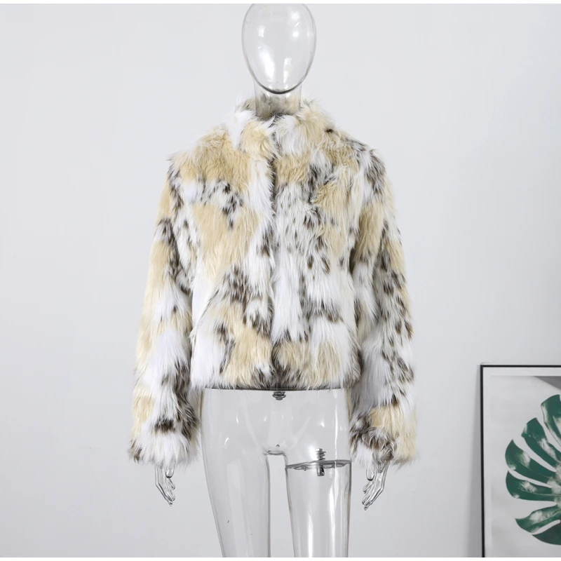2026 Winter Animal Print Fluffy Faux Fur Coats For Women Chic Thick Warmth Stand Collar Jacket Street Lady Long Sleeve Outerwear