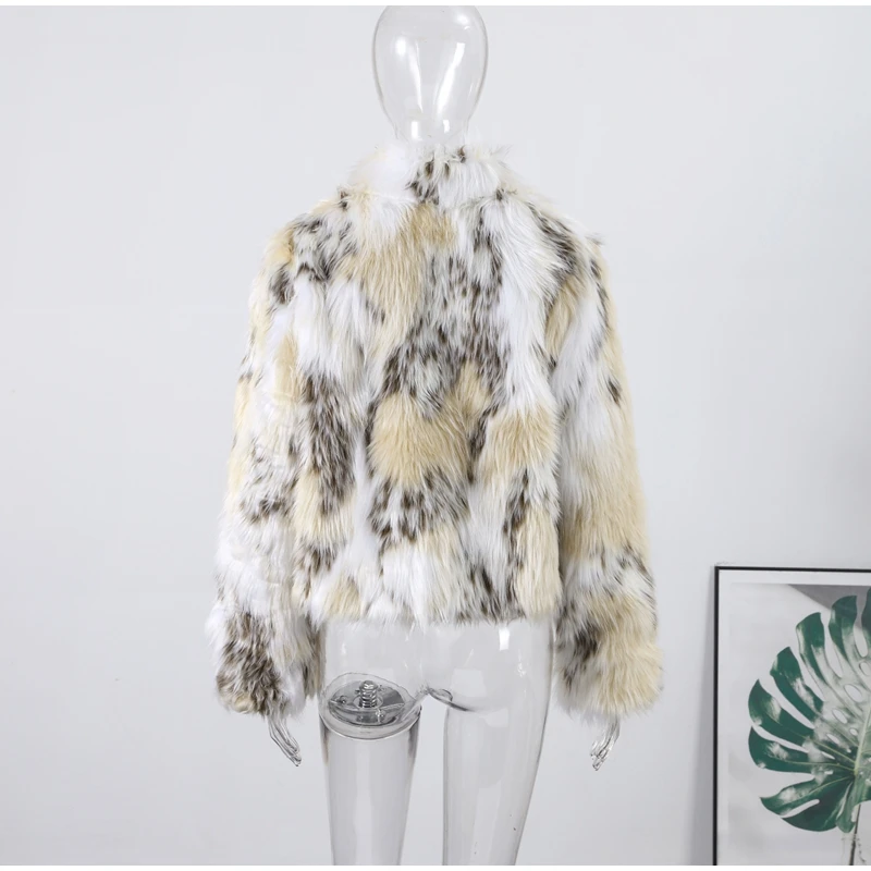 2026 Winter Animal Print Fluffy Faux Fur Coats For Women Chic Thick Warmth Stand Collar Jacket Street Lady Long Sleeve Outerwear