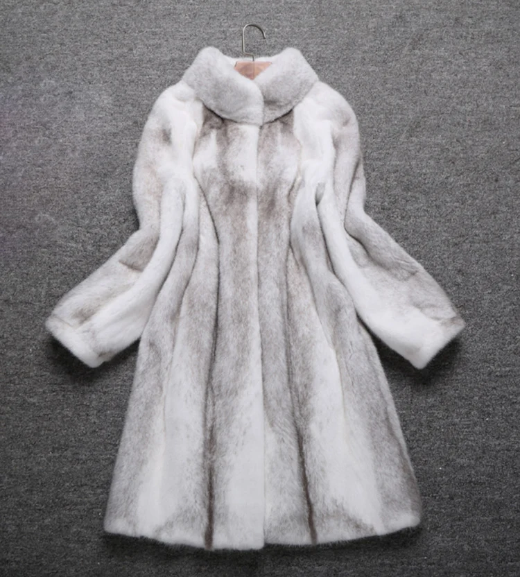 Women's long mink coat winter new fashion stand collar warm fur coat casual large size