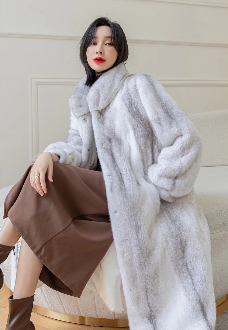 Women's long mink coat winter new fashion stand collar warm fur coat casual large size