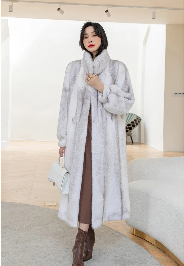Women's long mink coat winter new fashion stand collar warm fur coat casual large size
