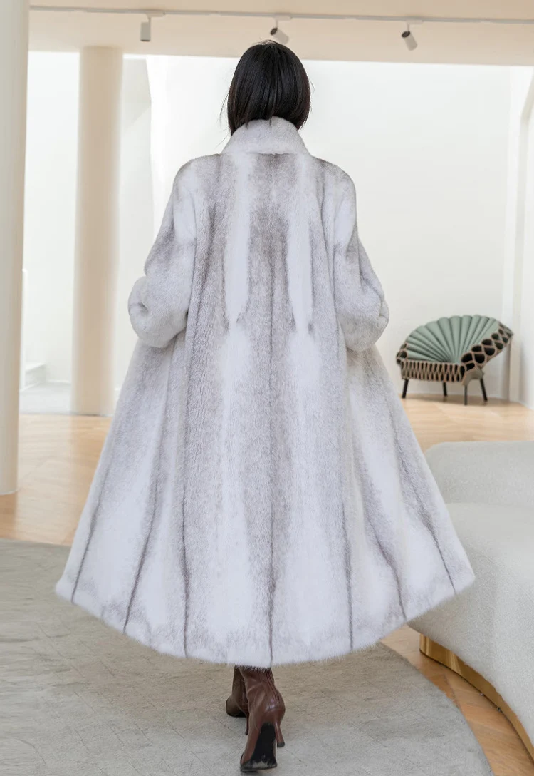 Women's long mink coat winter new fashion stand collar warm fur coat casual large size