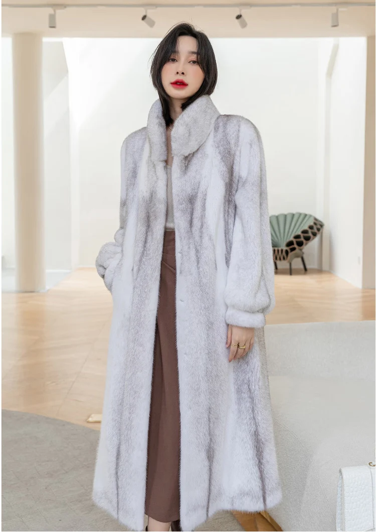 Women's long mink coat winter new fashion stand collar warm fur coat casual large size