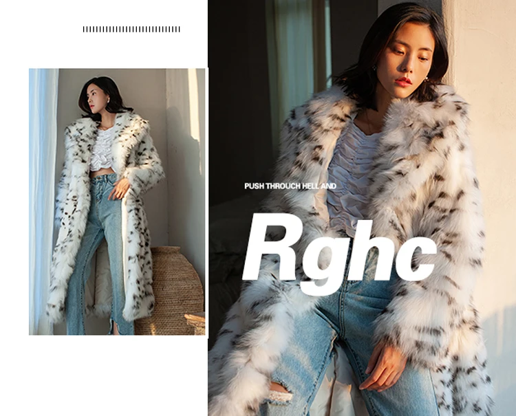Women's fur coat Imitation fox fur coat black dot leopard print suit long length large size winter warm leather windbreaker