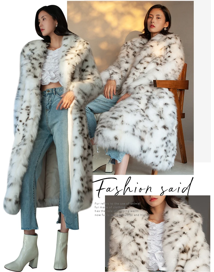 Women's fur coat Imitation fox fur coat black dot leopard print suit long length large size winter warm leather windbreaker