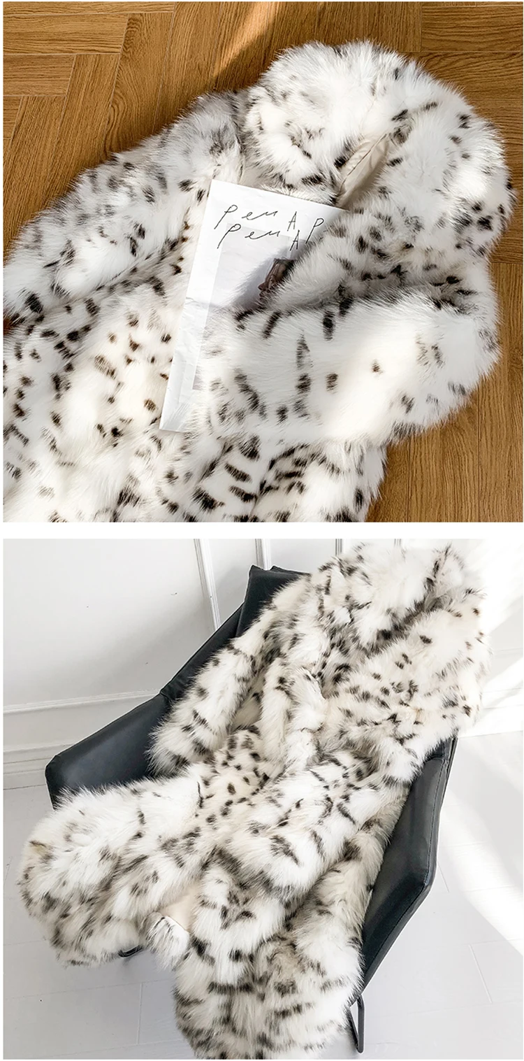 Women's fur coat Imitation fox fur coat black dot leopard print suit long length large size winter warm leather windbreaker