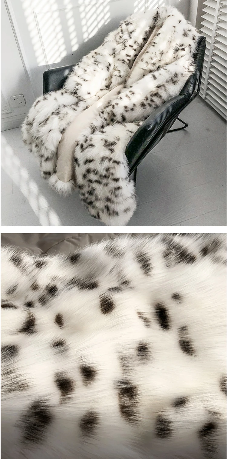Women's fur coat Imitation fox fur coat black dot leopard print suit long length large size winter warm leather windbreaker