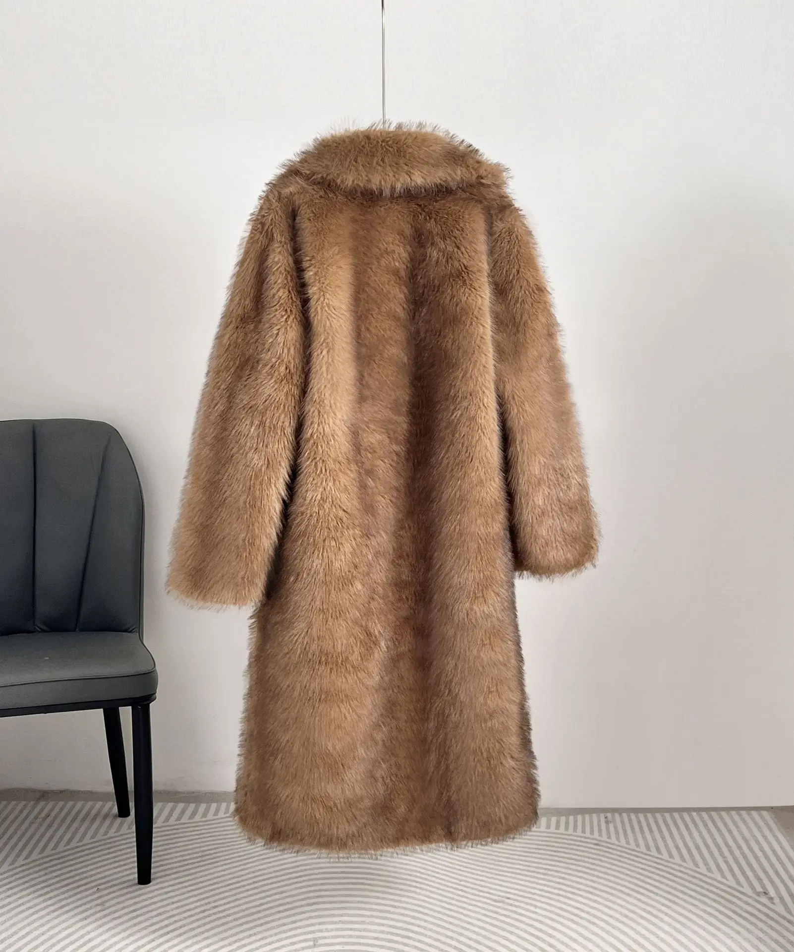 Faux Fur Coat Women Long Coats Thick Warm Turn Down Collar Y2k Streetwear Jacket Elegant Spring Outerwear Autumn Winter Jackets