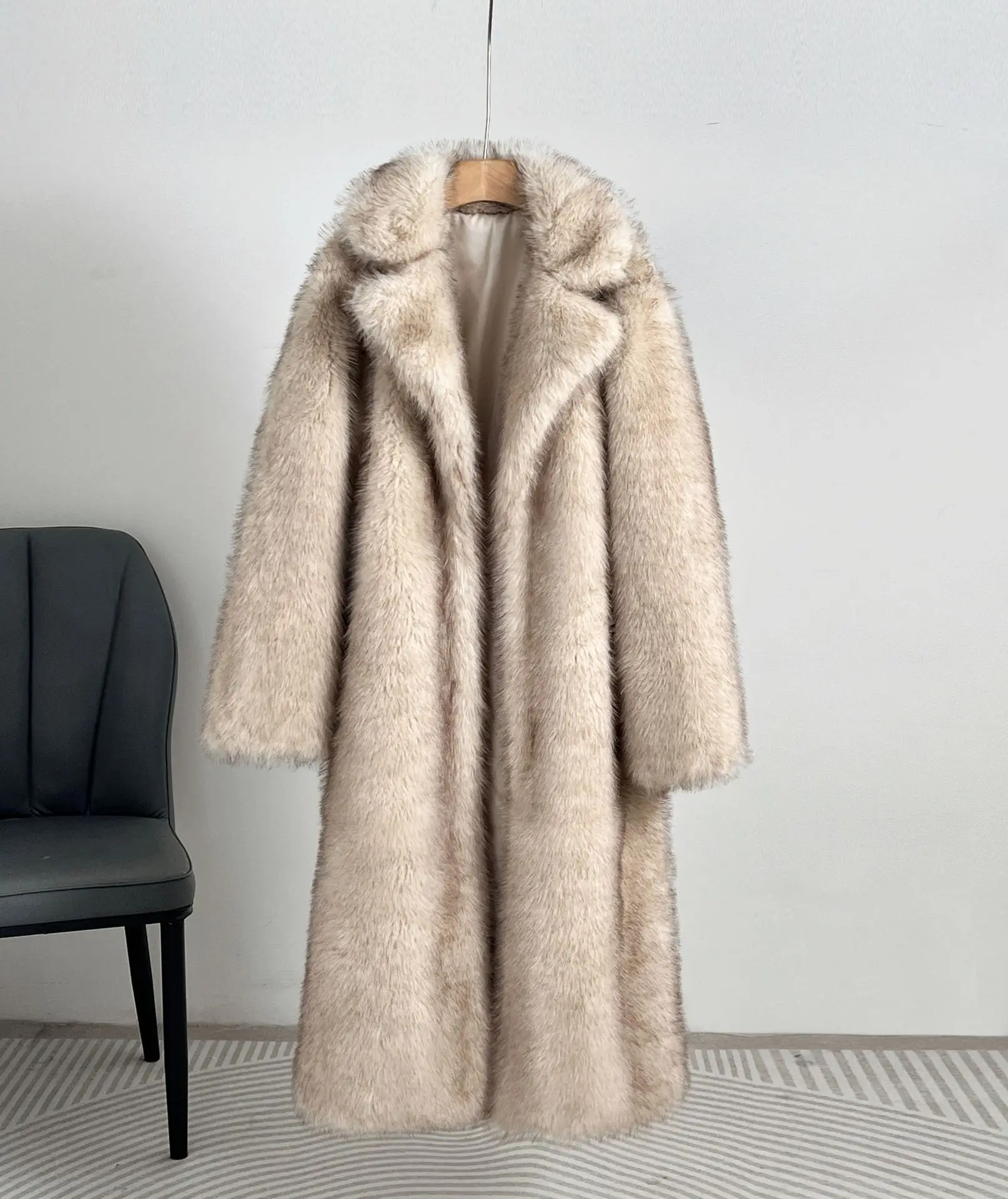 Faux Fur Coat Women Long Coats Thick Warm Turn Down Collar Y2k Streetwear Jacket Elegant Spring Outerwear Autumn Winter Jackets
