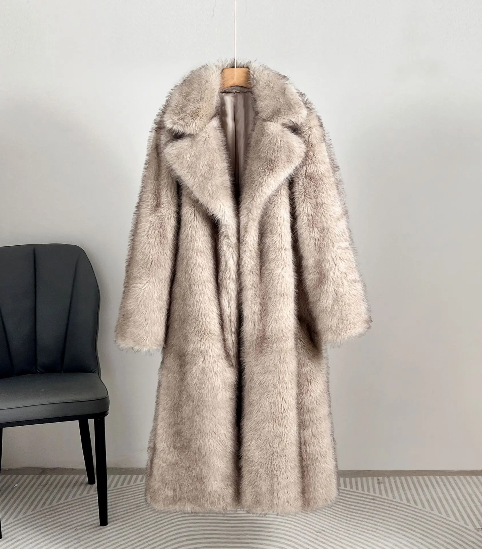 Faux Fur Coat Women Long Coats Thick Warm Turn Down Collar Y2k Streetwear Jacket Elegant Spring Outerwear Autumn Winter Jackets
