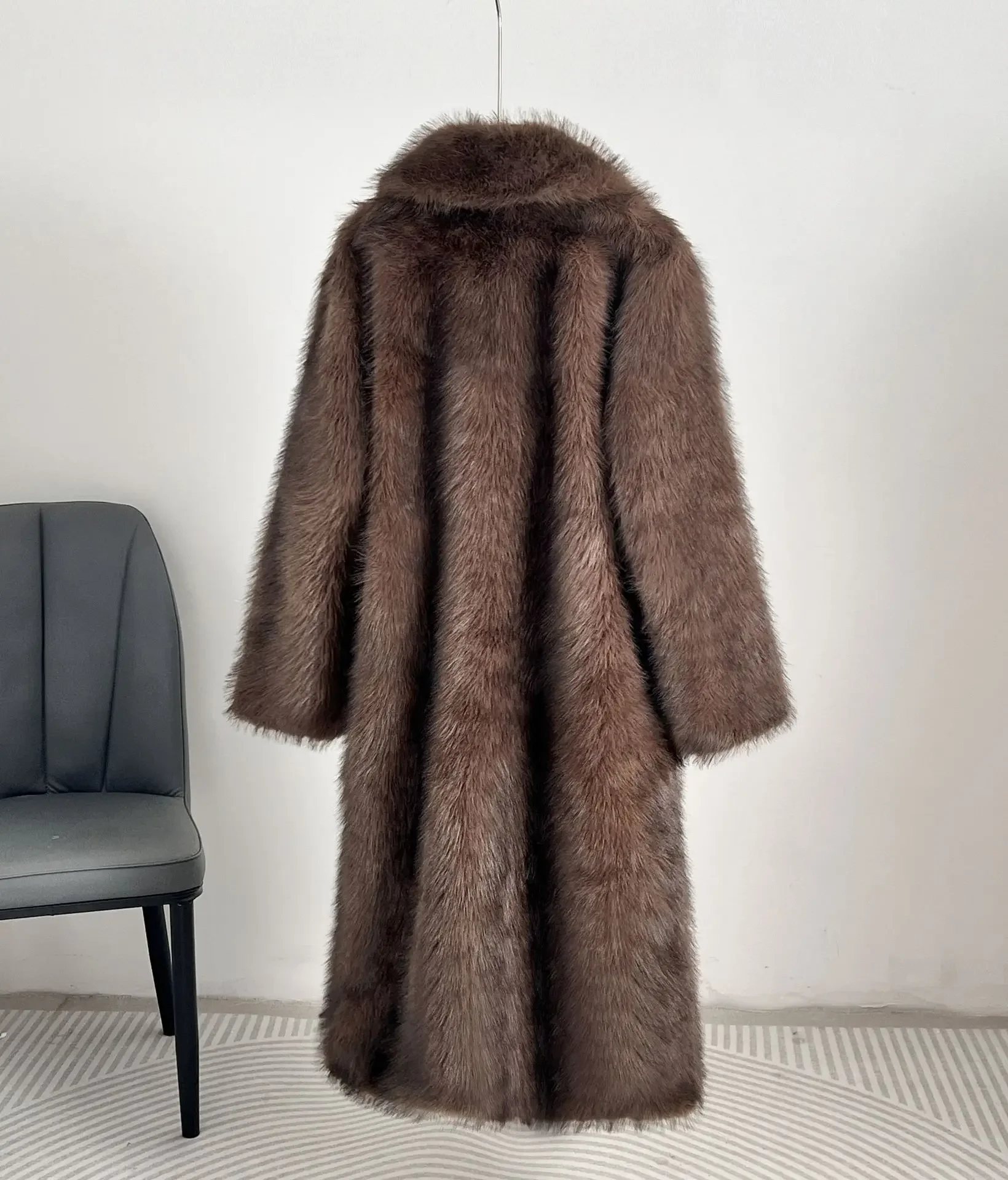 Faux Fur Coat Women Long Coats Thick Warm Turn Down Collar Y2k Streetwear Jacket Elegant Spring Outerwear Autumn Winter Jackets