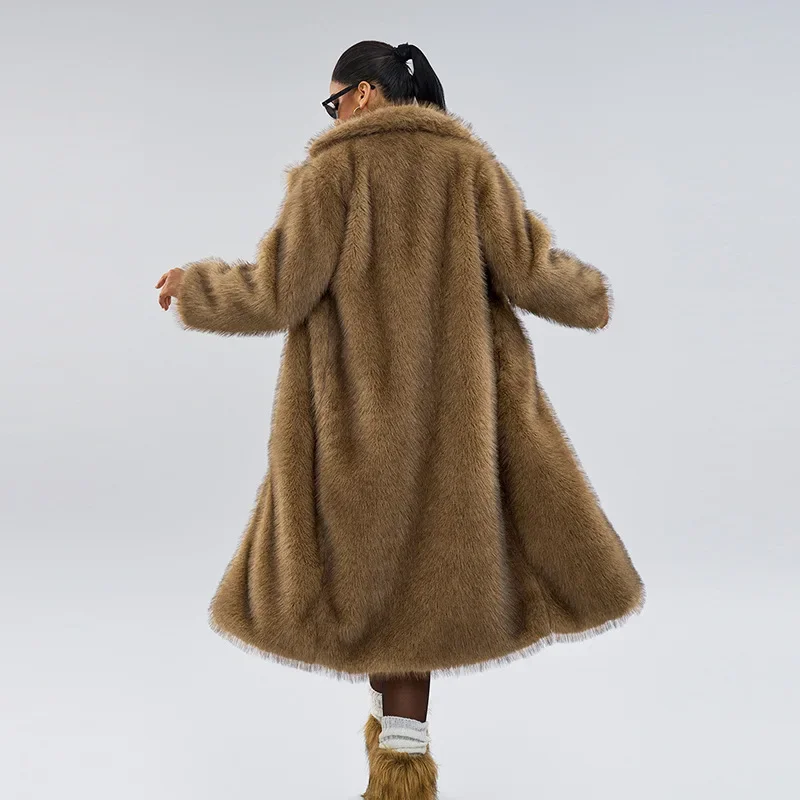 Faux Fur Coat Women Long Coats Thick Warm Turn Down Collar Y2k Streetwear Jacket Elegant Spring Outerwear Autumn Winter Jackets