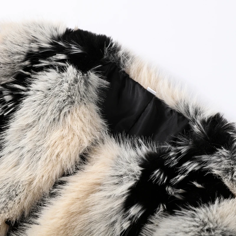Stylish Contrast Faux Fur Women Coat Elegant O-neck Single Breasted Full Sleeve Female Coats 2026 Autumn Winter Chic Lady Jacket