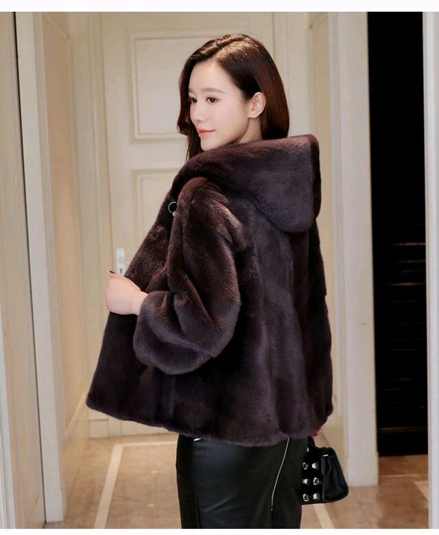 Mink coat ladies full mink grass coat Mink short winter fashion casual hoodie jacket