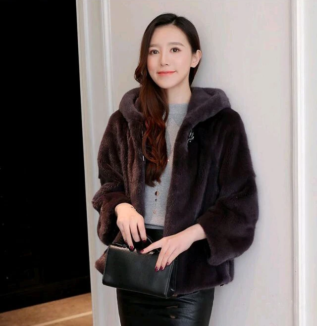 Mink coat ladies full mink grass coat Mink short winter fashion casual hoodie jacket