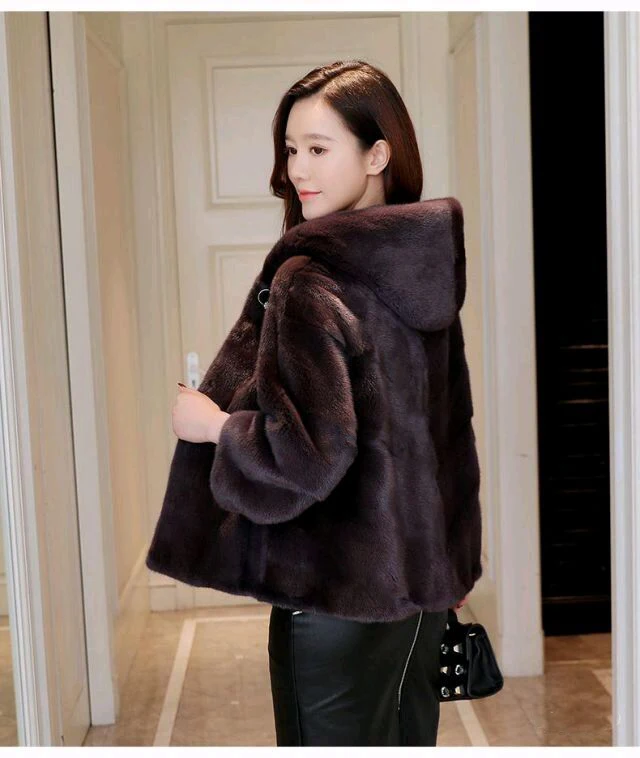 Mink coat ladies full mink grass coat Mink short winter fashion casual hoodie jacket