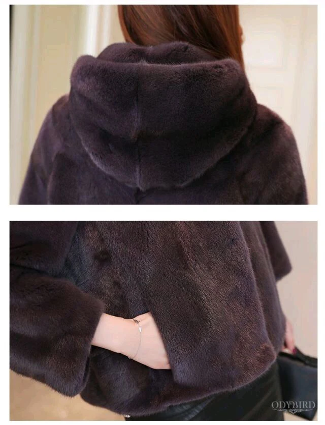 Mink coat ladies full mink grass coat Mink short winter fashion casual hoodie jacket