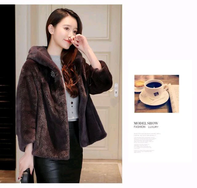 Mink coat ladies full mink grass coat Mink short winter fashion casual hoodie jacket