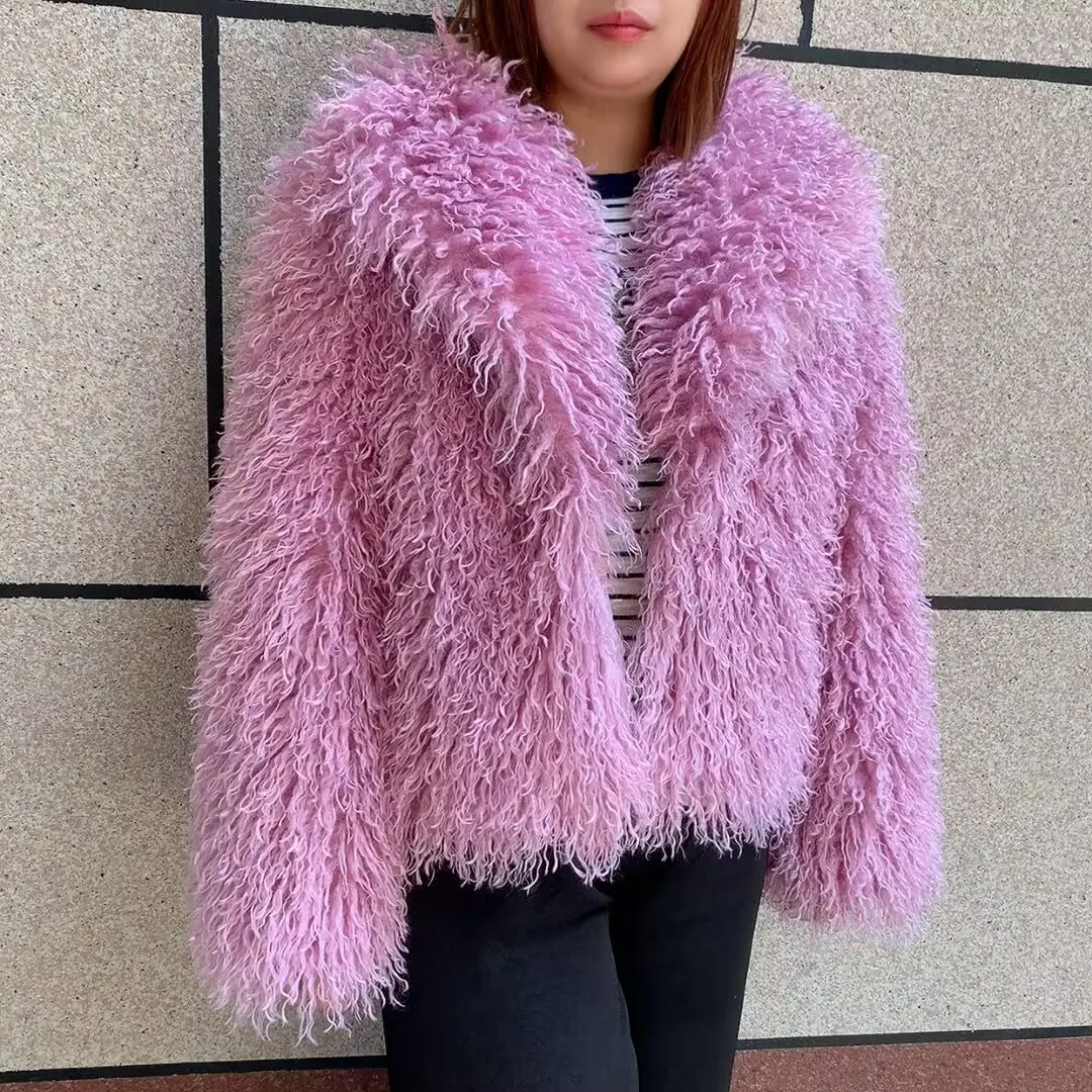 Women's Fake Mongolian Fur Coat with Big Collar, Autumn and Winter Fashionable Faux Fur Coat, Beach Wool Jacket