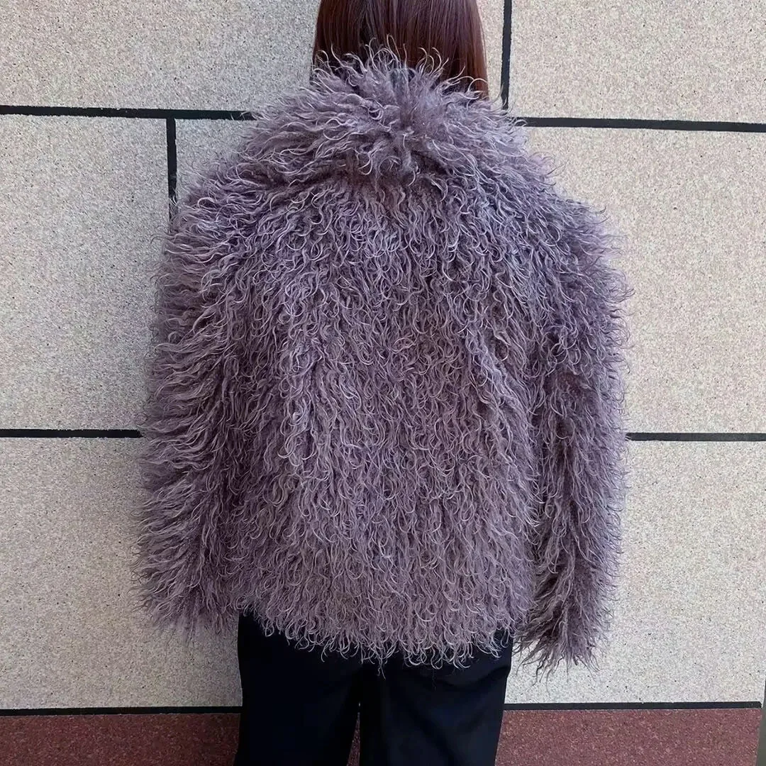 Women's Fake Mongolian Fur Coat with Big Collar, Autumn and Winter Fashionable Faux Fur Coat, Beach Wool Jacket