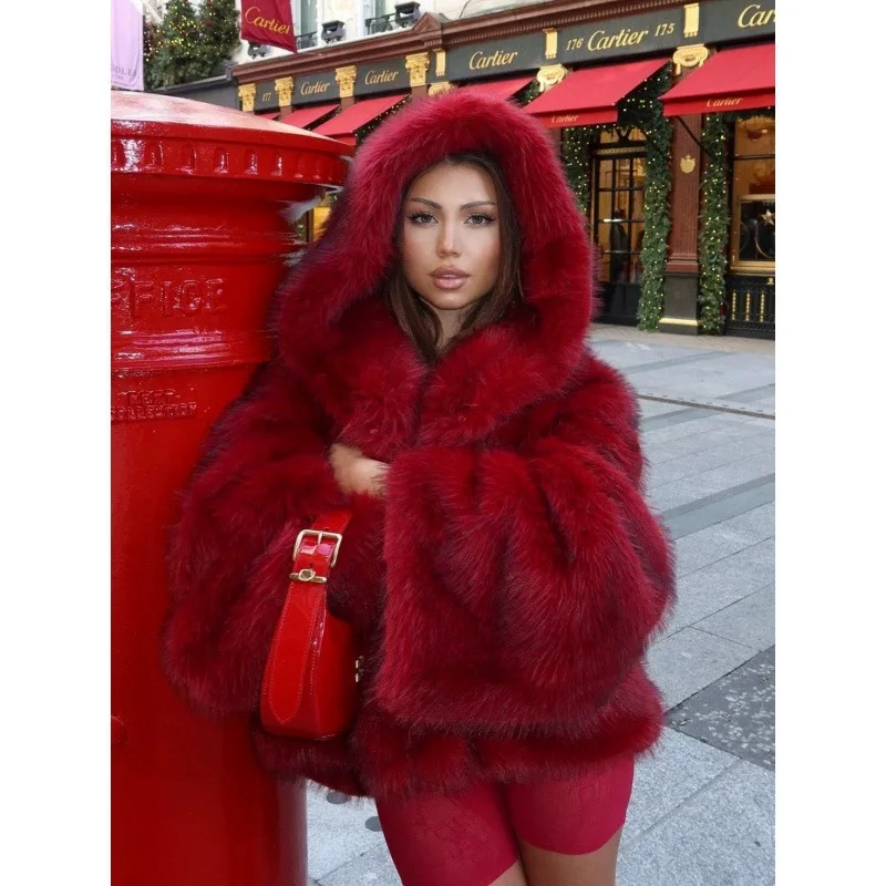 Tossy Fashion Fur Feather Outwear Hoodie jacket Loose Warm Winter 2025 Sexy Fluffy Streetwear Overcoat Women's Fur Feather New