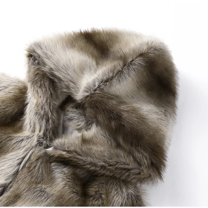 2026 New Winter Hooded Faux Fur Short Jacket For Women High Street Long Sleeve Fluffy Cropped Coat Female Elegant Chic Outerwear