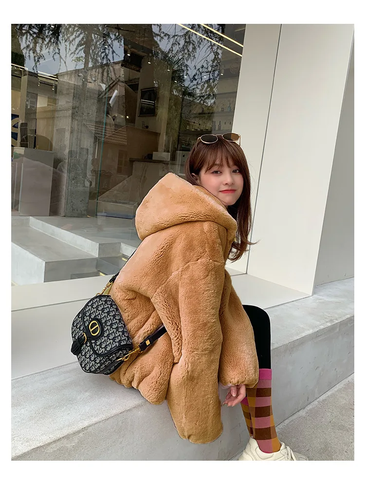 Oversize Parkas Women's Winter Fur Jacket Female Loose Faux Rabbit Fur Zip Hooded Thicken Short Fur Coat Thick Furry Warm Jacket