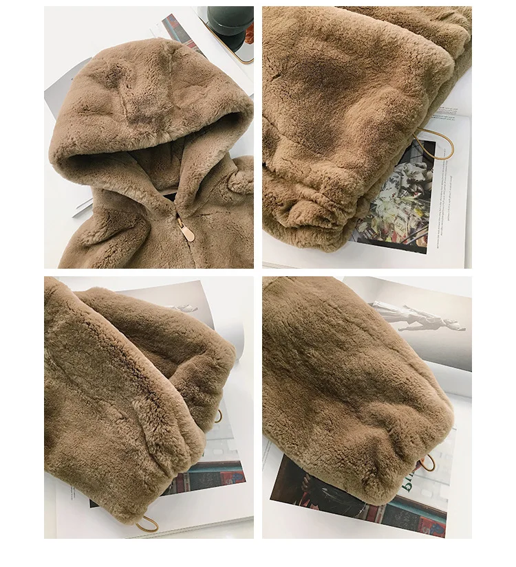 Oversize Parkas Women's Winter Fur Jacket Female Loose Faux Rabbit Fur Zip Hooded Thicken Short Fur Coat Thick Furry Warm Jacket
