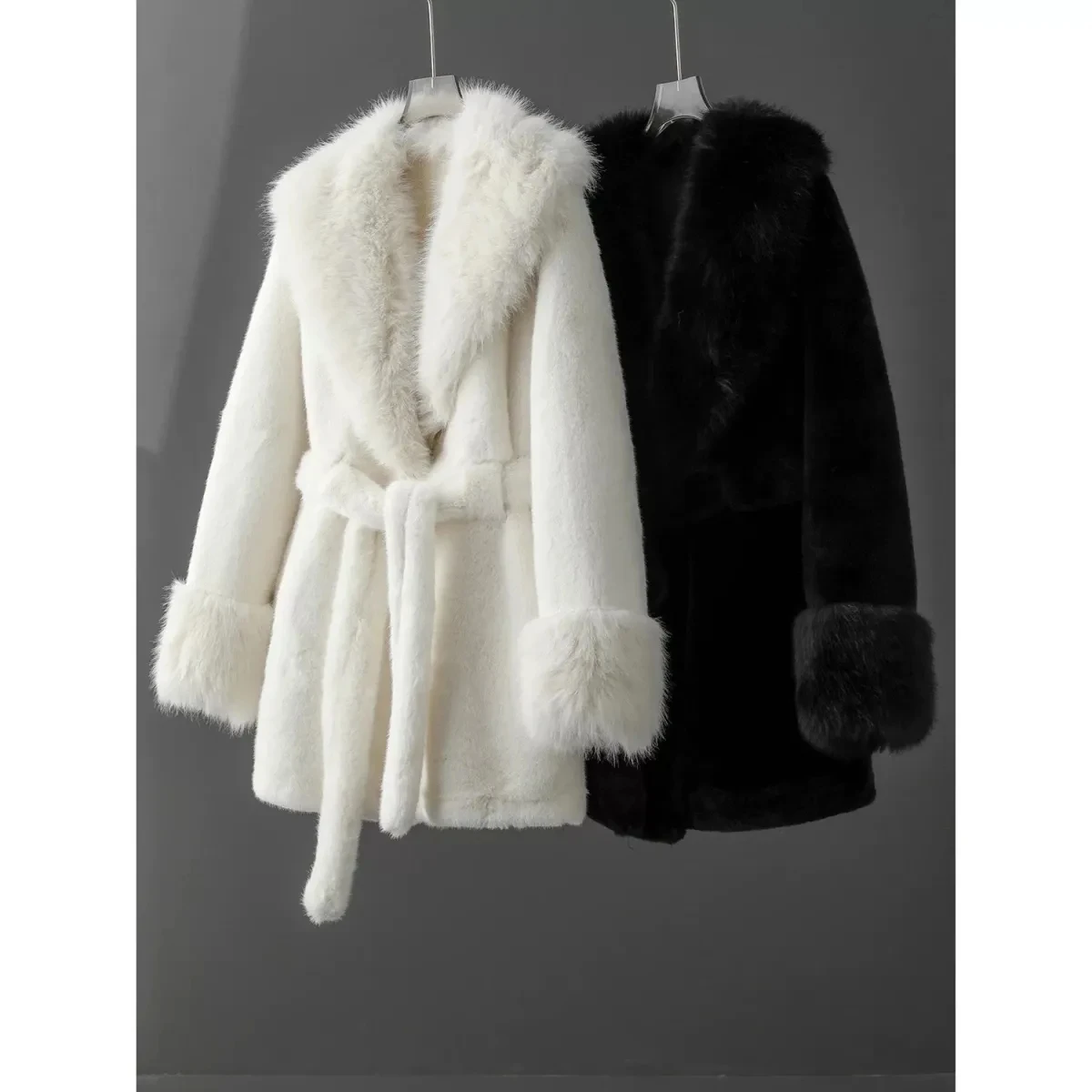 Autumn Winter New 2025 Fur Collar Fox Fur Jacket Women's Overcoat Tight Waist Thickened Warm Parka Loose Chic Fur Jacke
