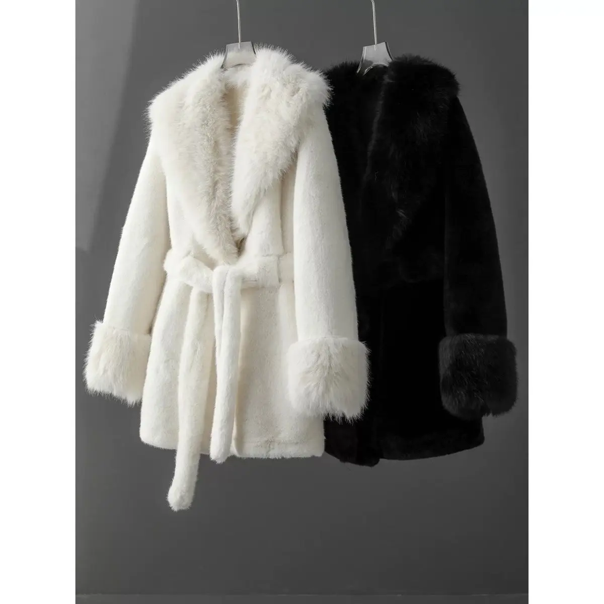 Autumn Winter New 2025 Fur Collar Fox Fur Jacket Women's Overcoat Tight Waist Thickened Warm Parka Loose Chic Fur Jacke
