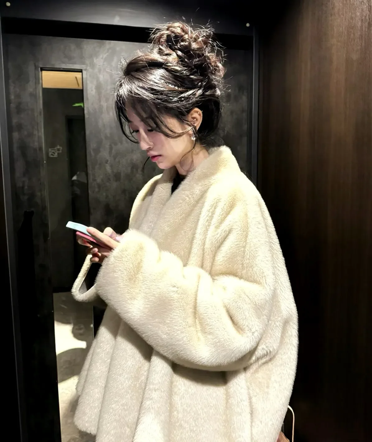 Faux Mink Fur Coat for Women, Covered Open Stitch , V-Neck Jacket,Thick Warm Female Clothes,Autumn and Winter, New, 2024