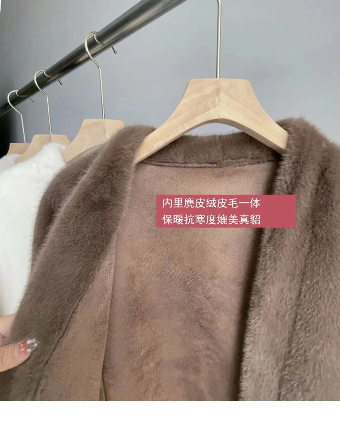 Faux Mink Fur Coat for Women, Covered Open Stitch , V-Neck Jacket,Thick Warm Female Clothes,Autumn and Winter, New, 2024