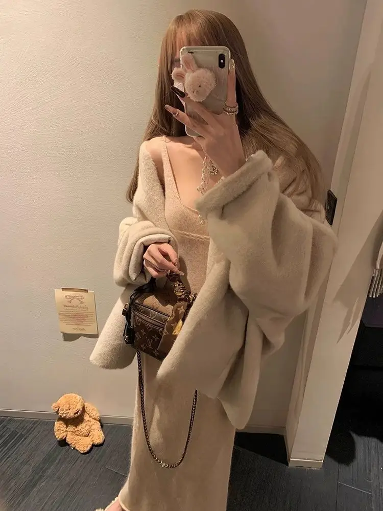 Faux Mink Fur Coat for Women, Covered Open Stitch , V-Neck Jacket,Thick Warm Female Clothes,Autumn and Winter, New, 2024