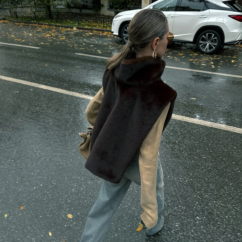 Casual Furry Faux Fur Hooded Pullover Women Loose Full Sleeve Warm Solid Coat 2026 Autumn Winter Lady Street Fashion Outwear New