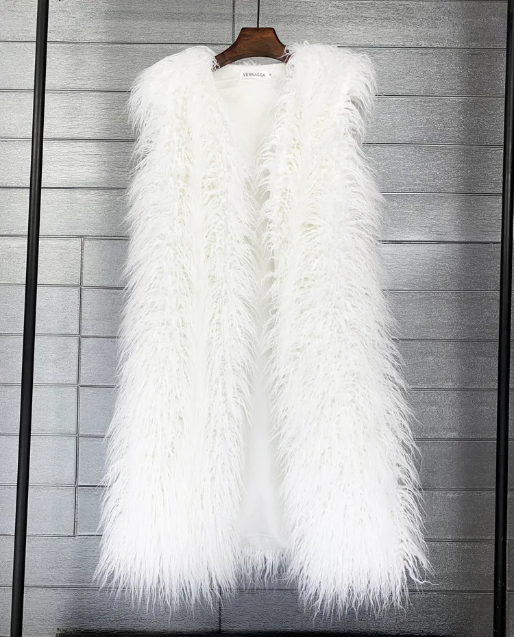 Mongolia Sheep Fur Women Long Vest Colorful Warm Faux Fur High Street Plush Coats Female Jacket Autumn Winter Furry Outerwear