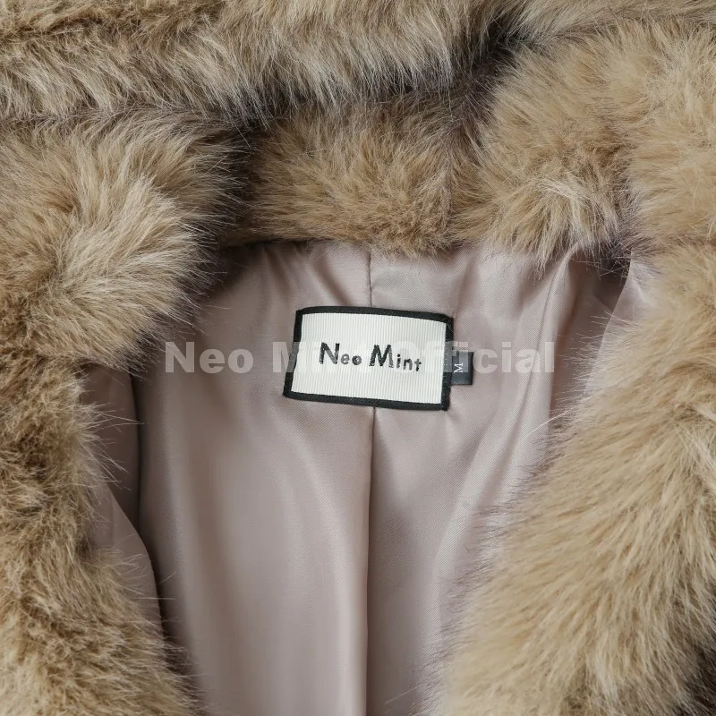 Neo Mint Exclusive Women Winter Hooded Faux Fur Coat Chic Street Fashion Girls Fluffy Fox Fur Jacket Thick Warm Shaggy Overcoat