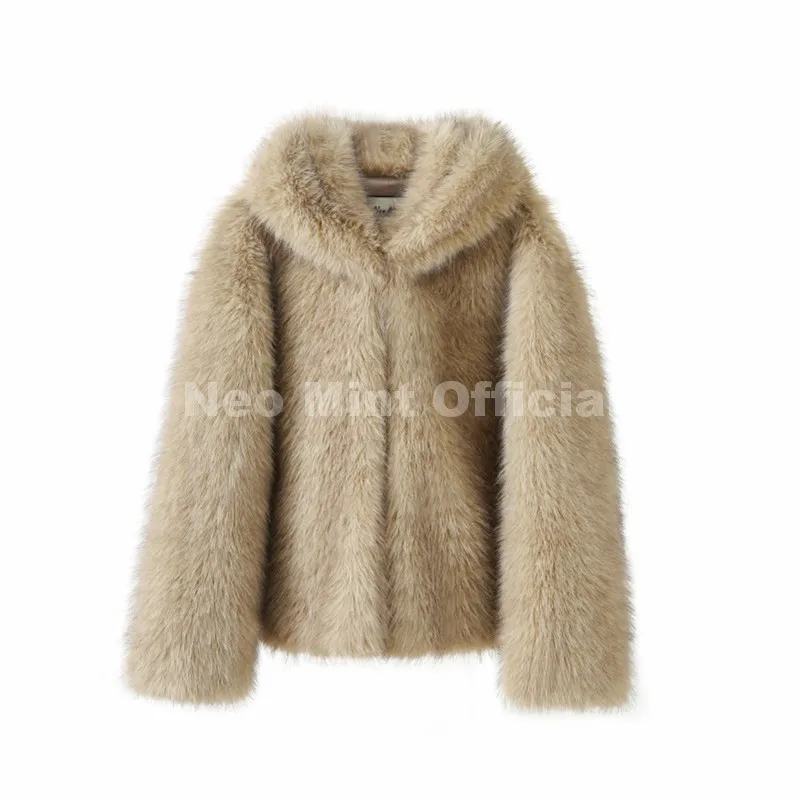 Neo Mint Exclusive Women Winter Hooded Faux Fur Coat Chic Street Fashion Girls Fluffy Fox Fur Jacket Thick Warm Shaggy Overcoat
