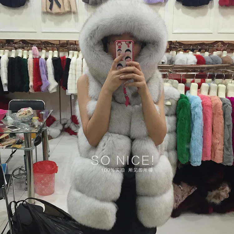 Women Faux Fur Vest Hooded Thick Warm Coat Zipper Sleeveless Streetwear Vests Hoodies Elegant Lady Cardigan Autumn Winter