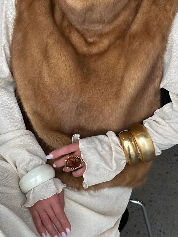 Women Casual Brown Lace Up Faux Fur Coat Turtleneck Full Sleeve Fluffy Loose Striped Long Coats Lady Winter Daily Street Jacket
