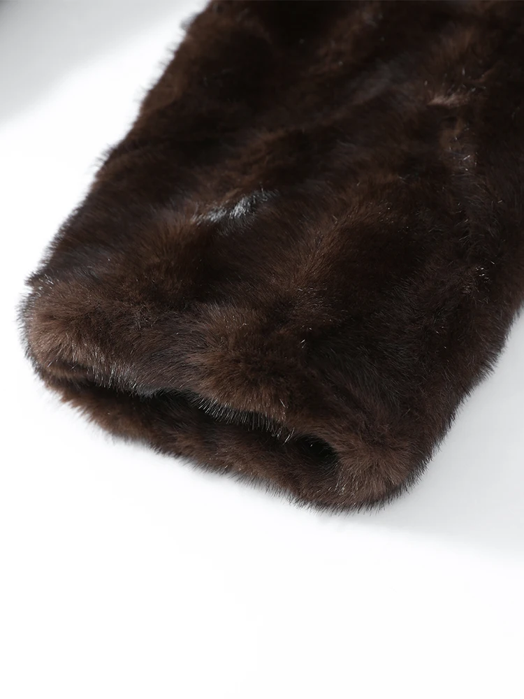 Women Casual Brown Lace Up Faux Fur Coat Turtleneck Full Sleeve Fluffy Loose Striped Long Coats Lady Winter Daily Street Jacket