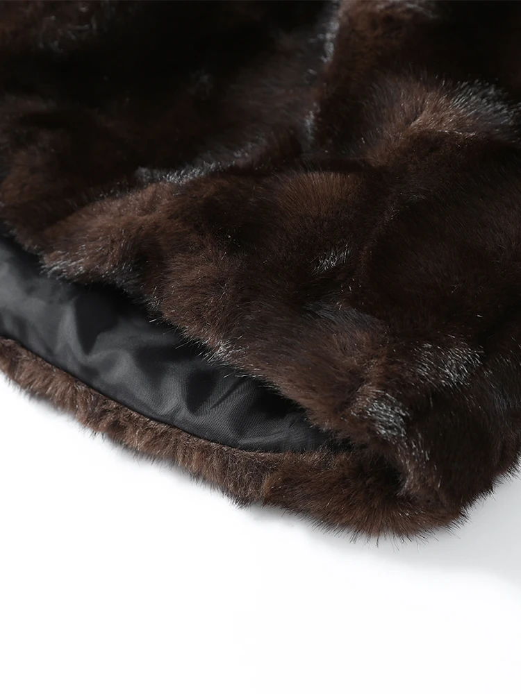 Women Casual Brown Lace Up Faux Fur Coat Turtleneck Full Sleeve Fluffy Loose Striped Long Coats Lady Winter Daily Street Jacket