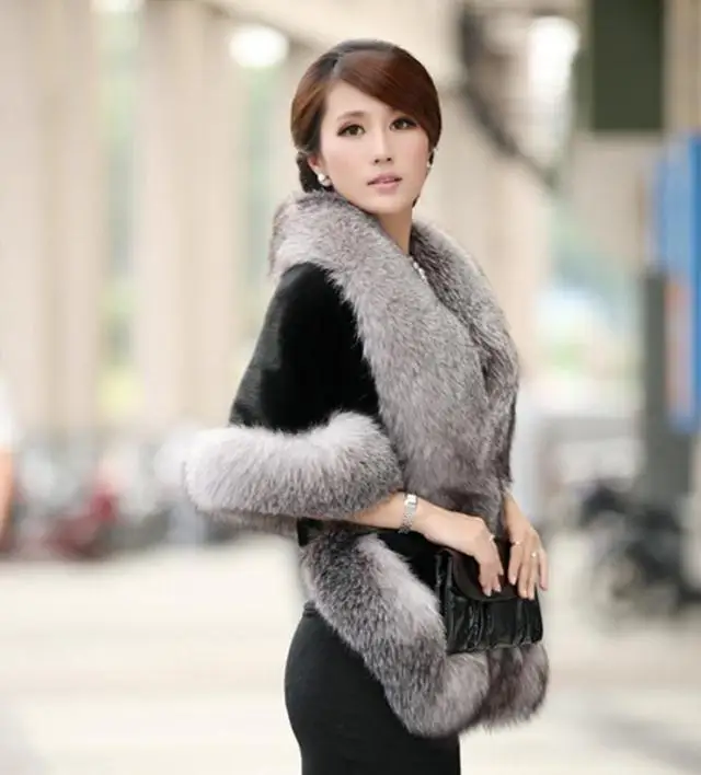 Women's Faux Fur Cape Jacket Winter Warm White / Black / Burgundy Large Fur Collar Short Section Young Lady 2021 New