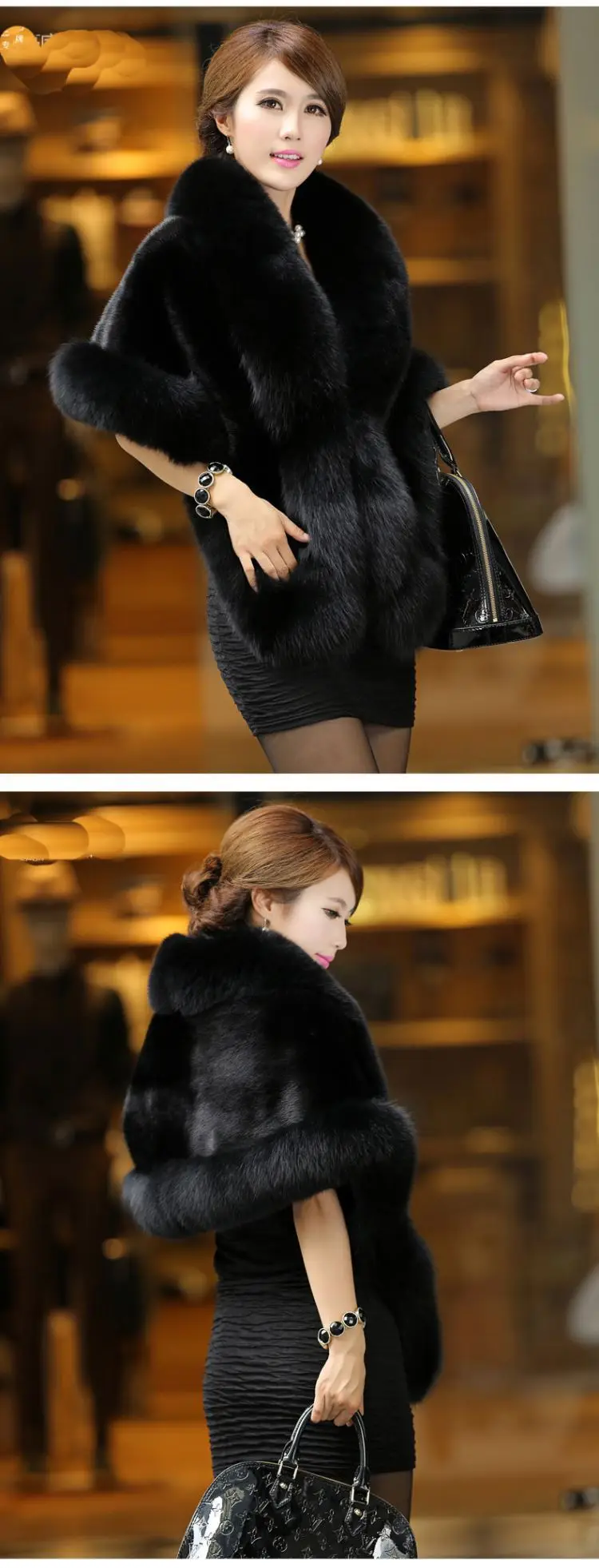 Women's Faux Fur Cape Jacket Winter Warm White / Black / Burgundy Large Fur Collar Short Section Young Lady 2021 New