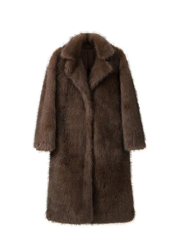 2025 New Vintage Luxury Long Faux Fox Fur Coat Women Winter Warm Fluffy Fur Jacket Female Street Furry Outerwear Overcoat